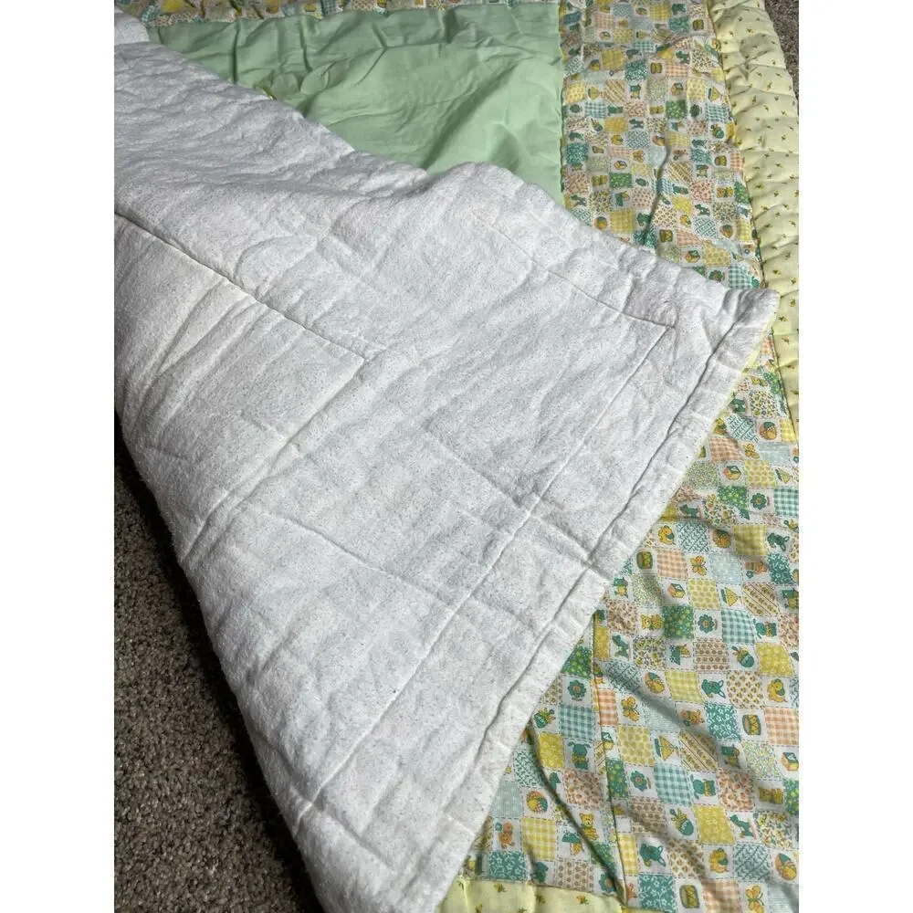 Vintage Corduroy Teddy Bear Balloons Baby Quilt Blanket Nursery Pastel 37 X 32in